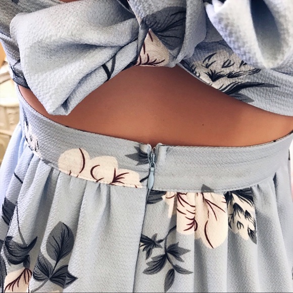 Floral Maxi Dress Slit Front Cutout Halter Blue - Picture 7 of 8